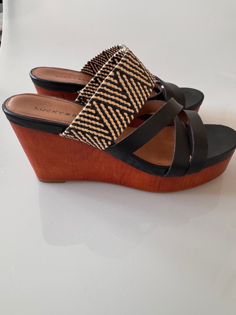 Lucky Brand Black woven boho wedge sandal - Picture 3 of 10